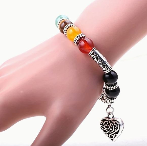 Vintage Heart Chakra Bracelet – 7 Natural Stones with Lotus Beads