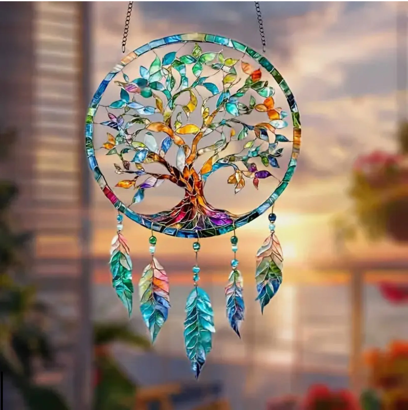 Tree of Life Boho Hanging Ornament – Dreamcatcher-Inspired Spiritual Wall Art