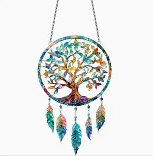Tree of Life Boho Hanging Ornament – Dreamcatcher-Inspired Spiritual Wall Art