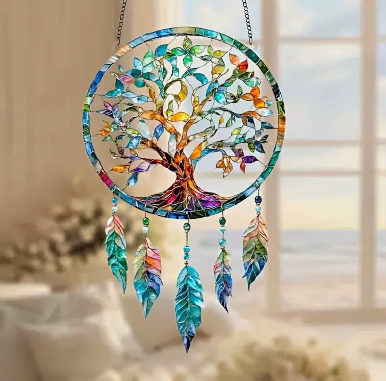 Tree of Life Boho Hanging Ornament – Dreamcatcher-Inspired Spiritual Wall Art