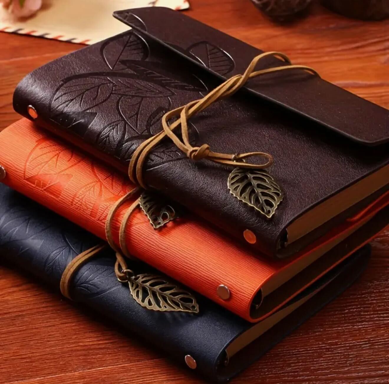Vintage Leaf-Inspired Faux Leather Journal