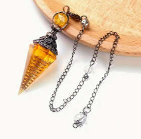 ✨🌟Discover the Enchanting Hexagonal Pyramid Pendulum Pendant with Crushed Stone Resin & Crystal - A Fusion of Beauty & Energy