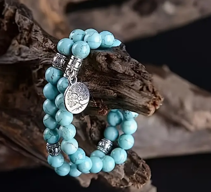 🌲Two 8mm turquoise bracelets, featuring a Smart Tree (Tree of Life) design🌲
