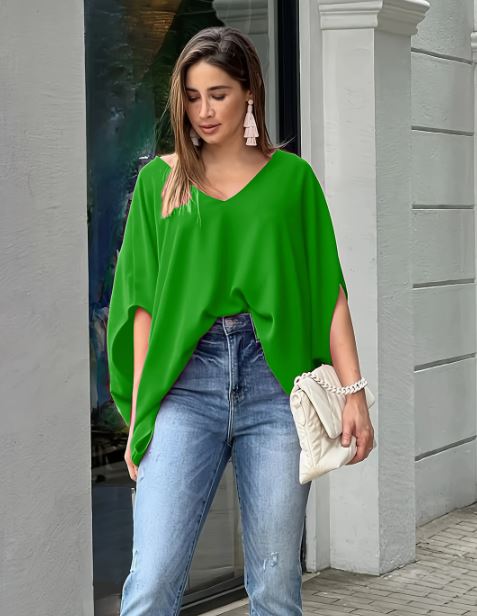 Women's V-Neck Short Sleeve Blouse