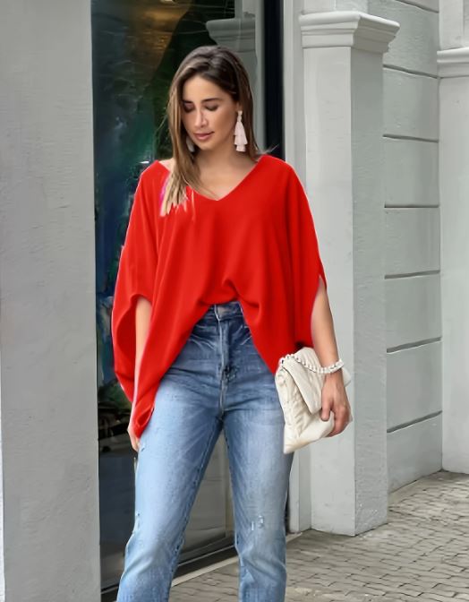 Women's V-Neck Short Sleeve Blouse