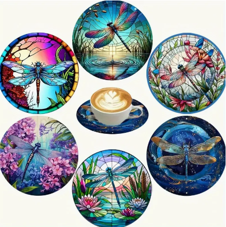 Embrace Change, Protect Your Space: Dragonfly Coaster Set of 6.