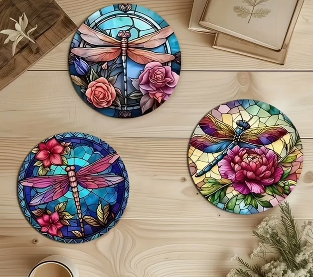 Set of 6 Dragonfly-Inspired Coasters – A Touch of Nature’s Magic