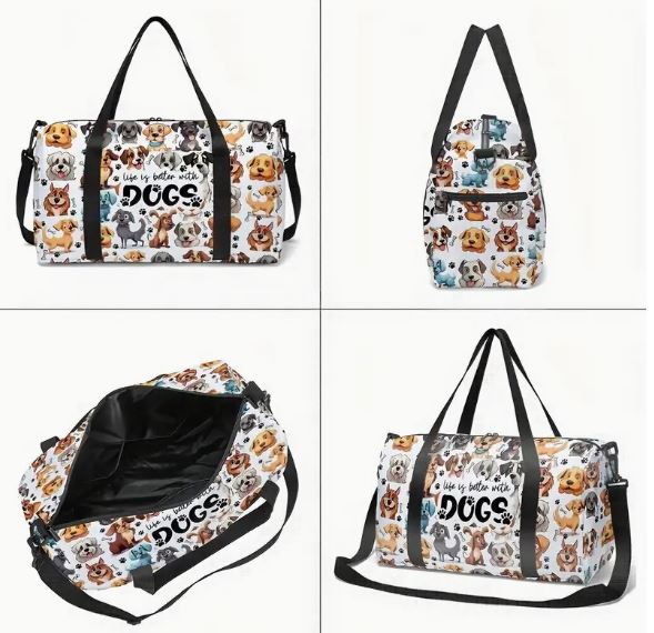 πΎ Life Is Better with Dogs β Cute Dog Print Duffel Bag πΎ
