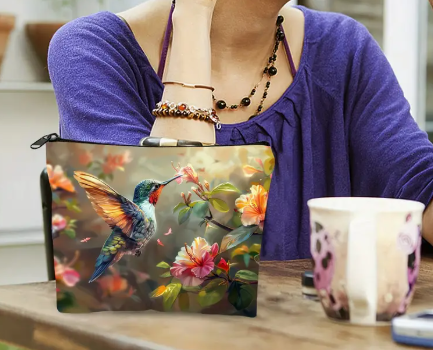 🐦🌺Carry the Joy and Beauty of Nature with You: Hummingbird & Floral Cosmetic Pouch 🌺🐦