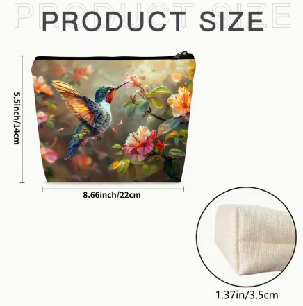 🐦🌺Carry the Joy and Beauty of Nature with You: Hummingbird & Floral Cosmetic Pouch 🌺🐦