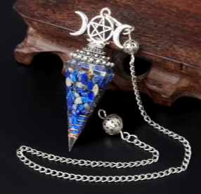 ✨🌟Discover the Enchanting Hexagonal Pyramid Pendulum Pendant with Crushed Stone Resin & Crystal - A Fusion of Beauty & Energy