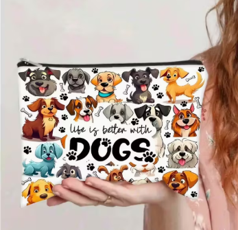 🐾✨ 1pc "Life Is Better with Dogs" Cosmetic Bag 🐶💖