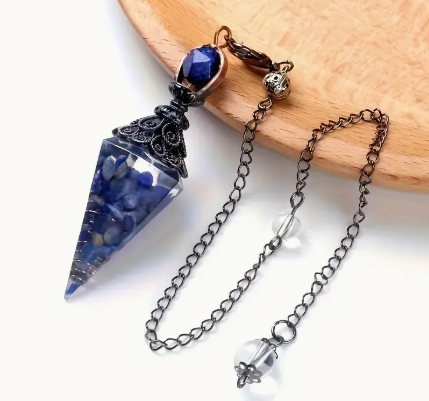 ✨🌟Discover the Enchanting Hexagonal Pyramid Pendulum Pendant with Crushed Stone Resin & Crystal - A Fusion of Beauty & Energy