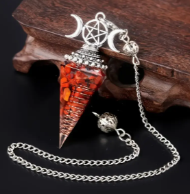 ✨🌟Discover the Enchanting Hexagonal Pyramid Pendulum Pendant with Crushed Stone Resin & Crystal - A Fusion of Beauty & Energy