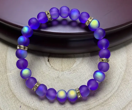 π Purple Moonstone Beaded Elastic Bracelet π