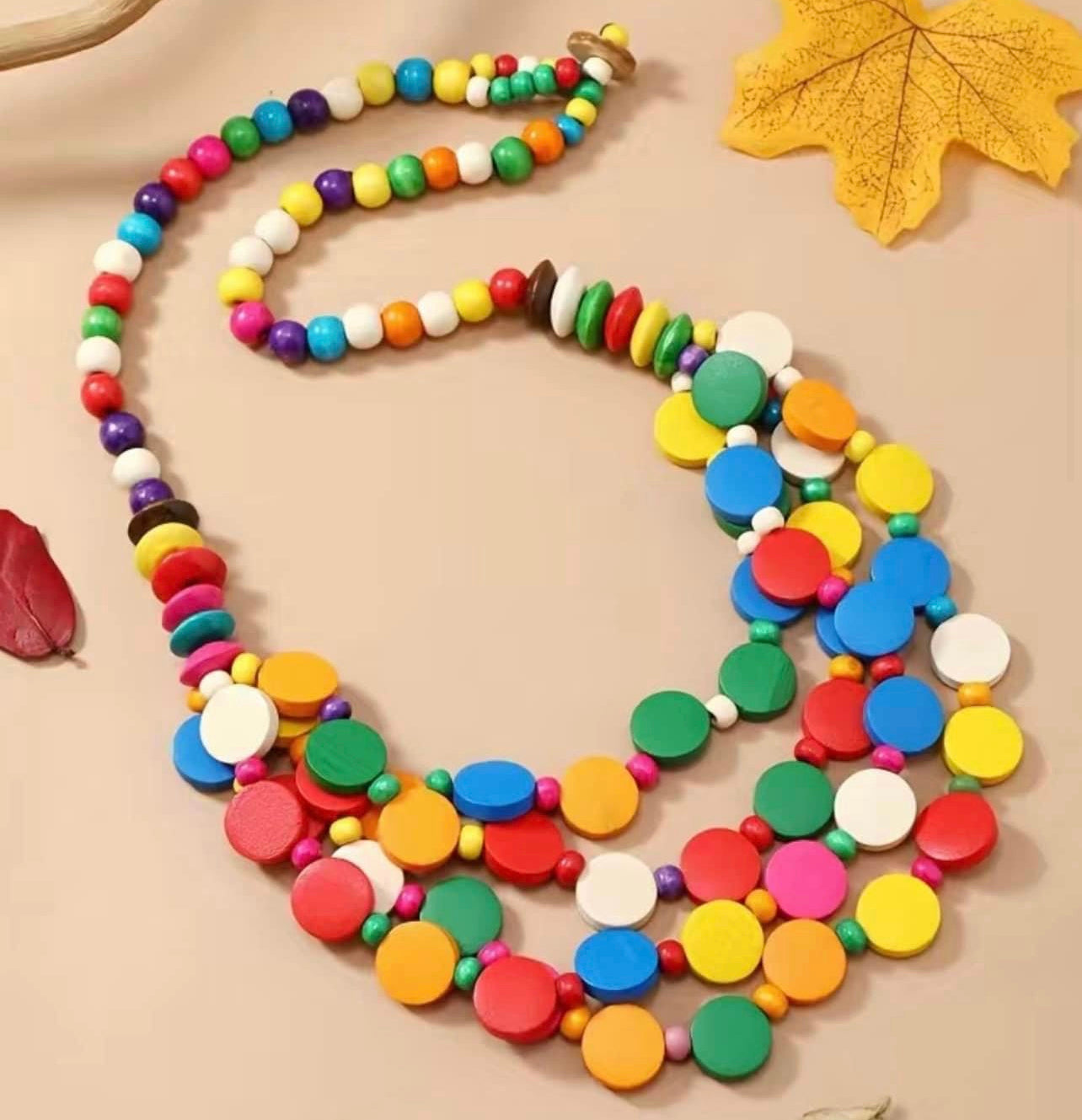 Colourful Wooden Round Bohemian Necklace