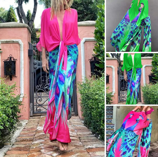 Step into the spotlight with our Stunning 2-Piece Peacock-Inspired Set! Designed for the bold and beautiful, this vibrant ensemble is your ticket to effortless glamour.