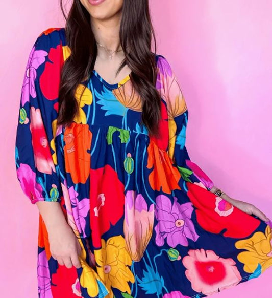 2025 High-Waisted Floral Dress – Lightweight Spring Dress with Five-Minute Sleeves