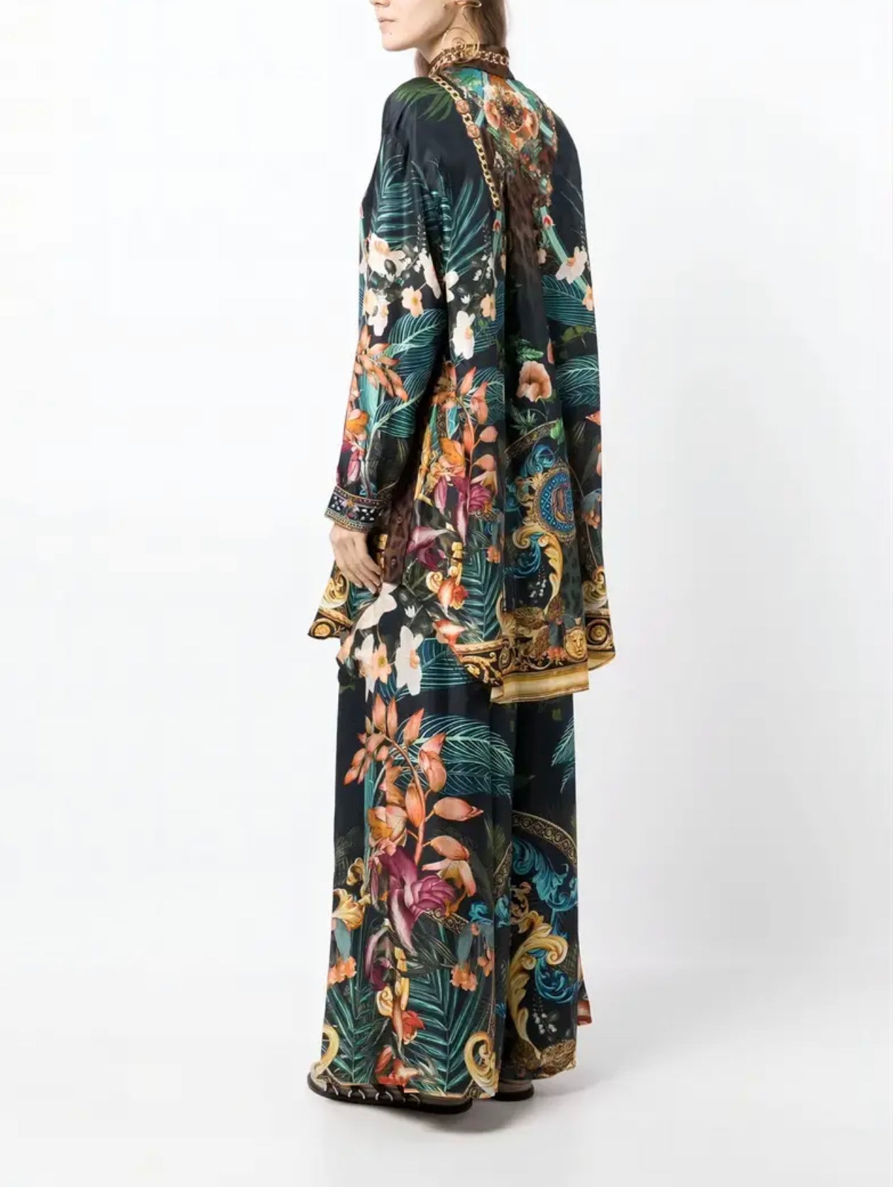 Two-piece Set, Casual Button Front Long Sleeve Shirt & Wide Leg Pants Outfits
