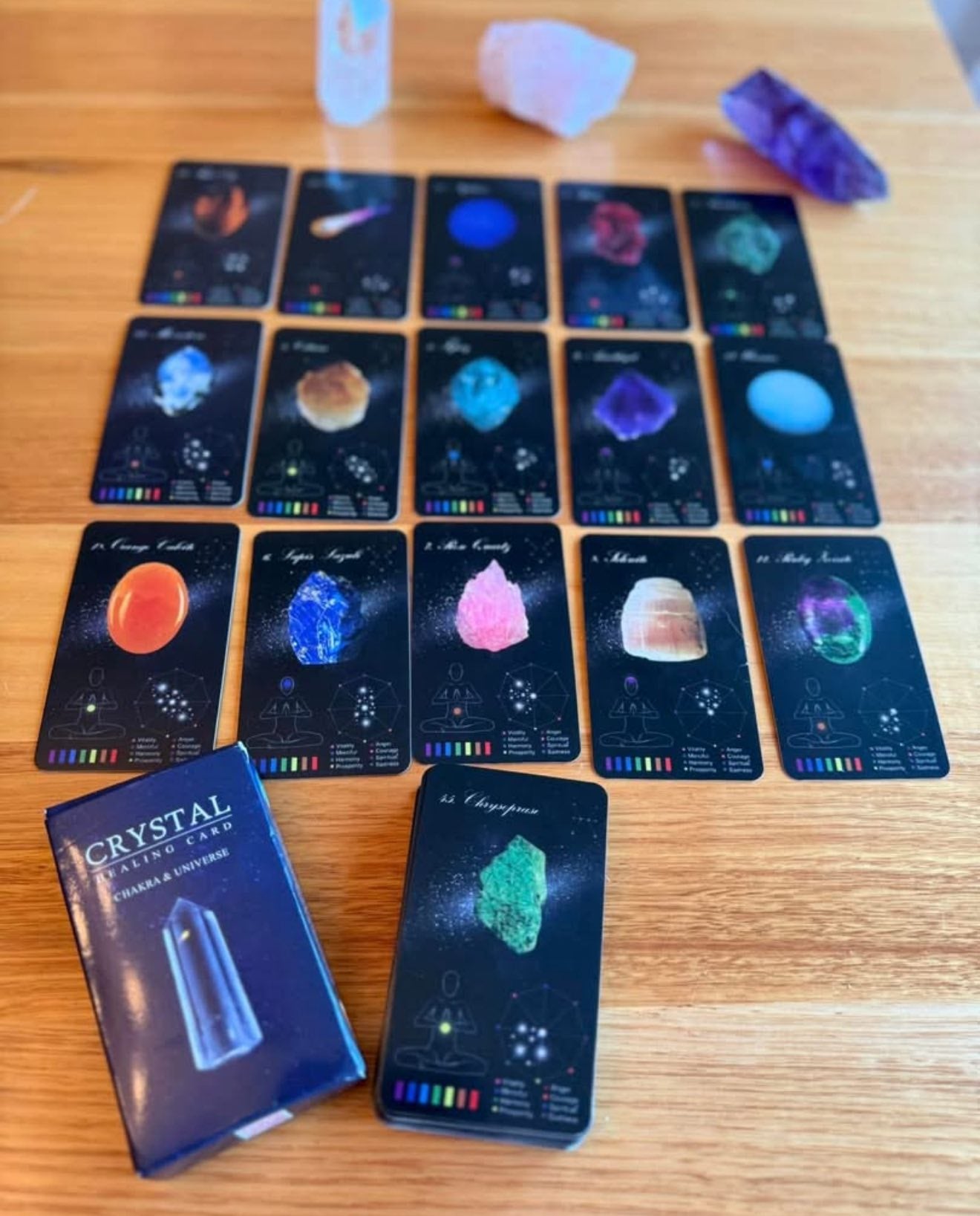 Celestial Crystals Oracle Deck – 60-Card Chakra (48) Cosmos (12) Divination Set