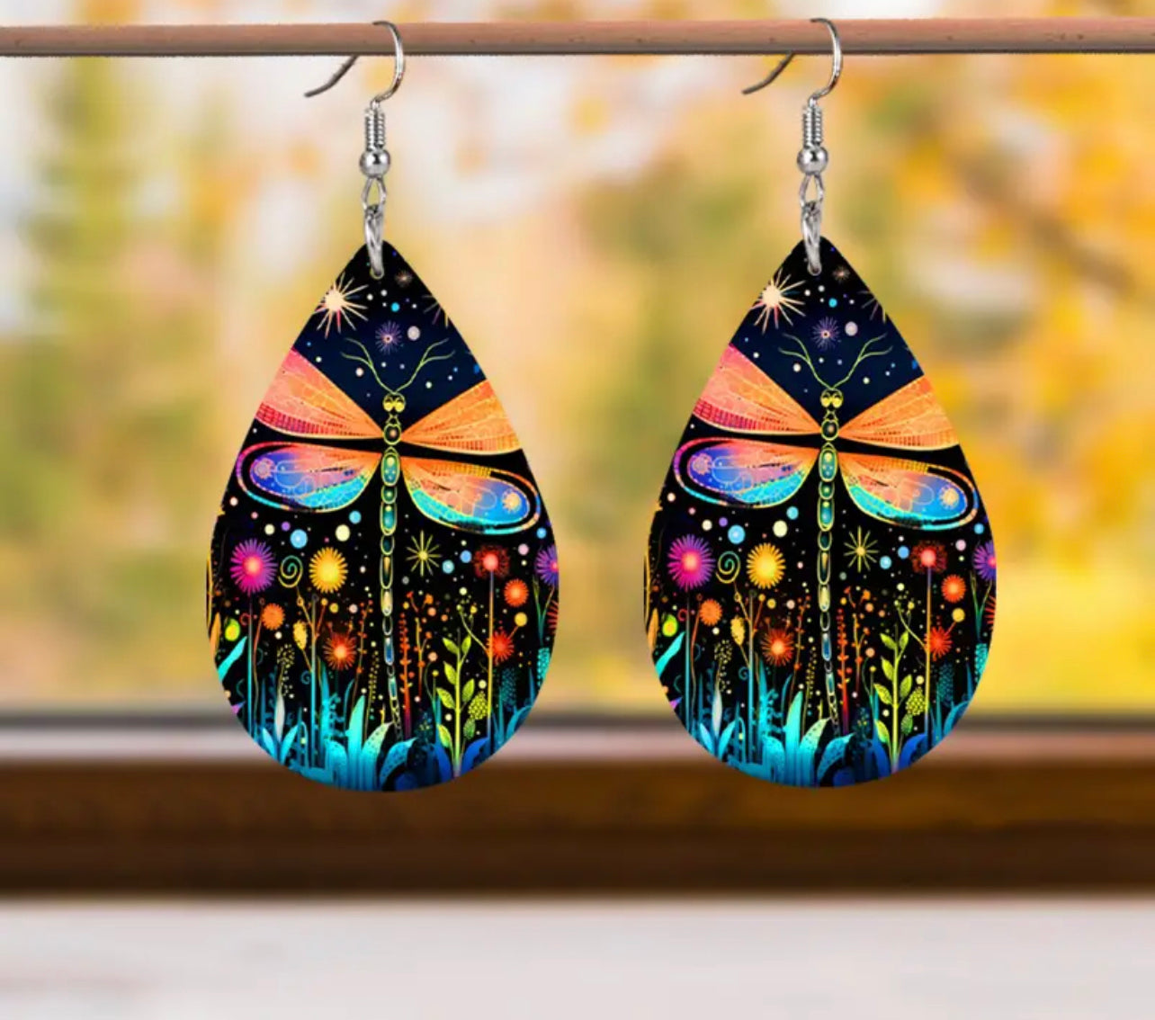 ✨Dazzle and Delight: Introducing Our Colourful Starry Sky Flower Dragonfly Leather Earrings!✨