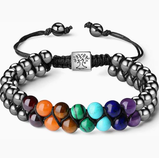 7 Tree of Life Double Layer Braided Natural Agate Bead Bracelet