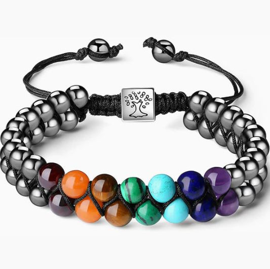 7 Tree of Life Double Layer Braided Natural Agate Bead Bracelet