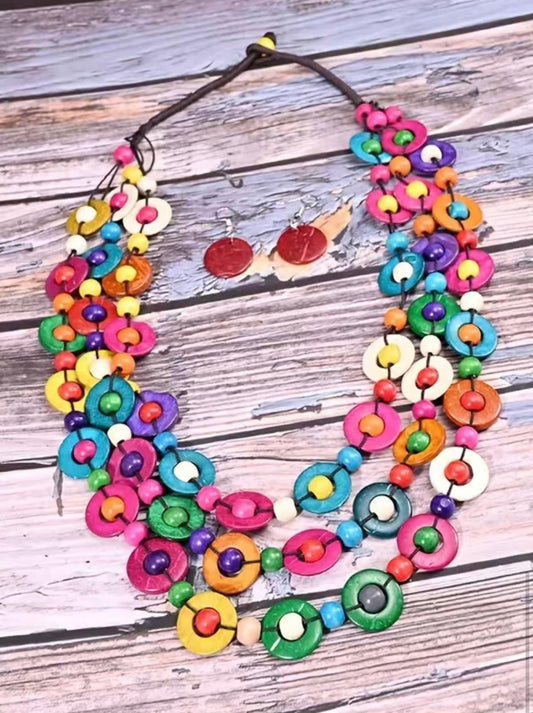 Multilayer Wooden Necklace with earrings