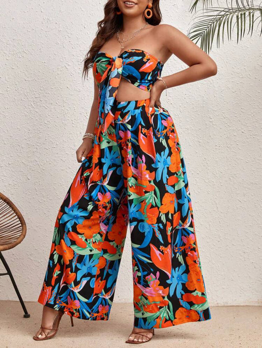 Get ready for those warm Aussie days with our gorgeous Floral Print Knot Front Tube Top and flowy Wide Leg Pants!