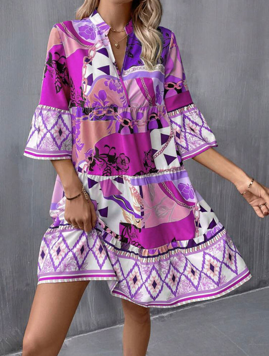 Flounce Sleeve Ruffle Hem Smock Dress