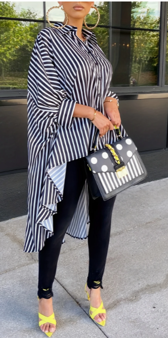 Confidence in Every Stripe – Chic High-Low Hem Shirt