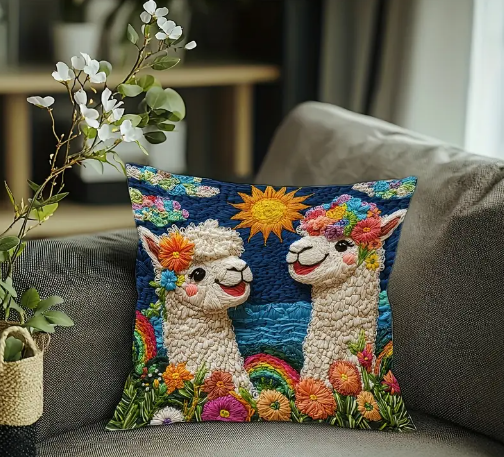 Bask in Joyful Radiance - Llama Sun Throw Pillow Cover - Llama Time Sunshine! ☀️🦙✨