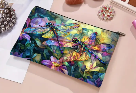 🌸Sanrio Stained Glass Dragonfly & Floral Travel Cosmetic Bag🌸