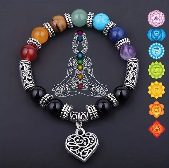 Vintage Heart Chakra Bracelet – 7 Natural Stones with Lotus Beads