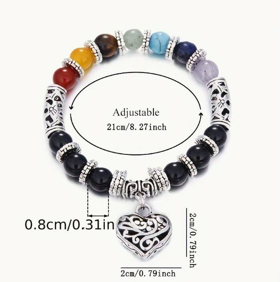 Vintage Heart Chakra Bracelet – 7 Natural Stones with Lotus Beads