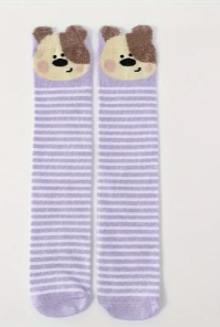 Girl's Cute Cartoon Animal Knee High Socks - Striped Pattern, Warm Leg Warmers for Autumn Winter Parties