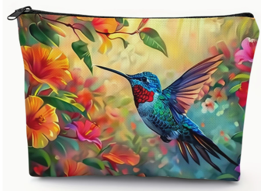 🪶Stylish Hummingbird & Floral Print Cosmetic Bag - Organise in Beauty!