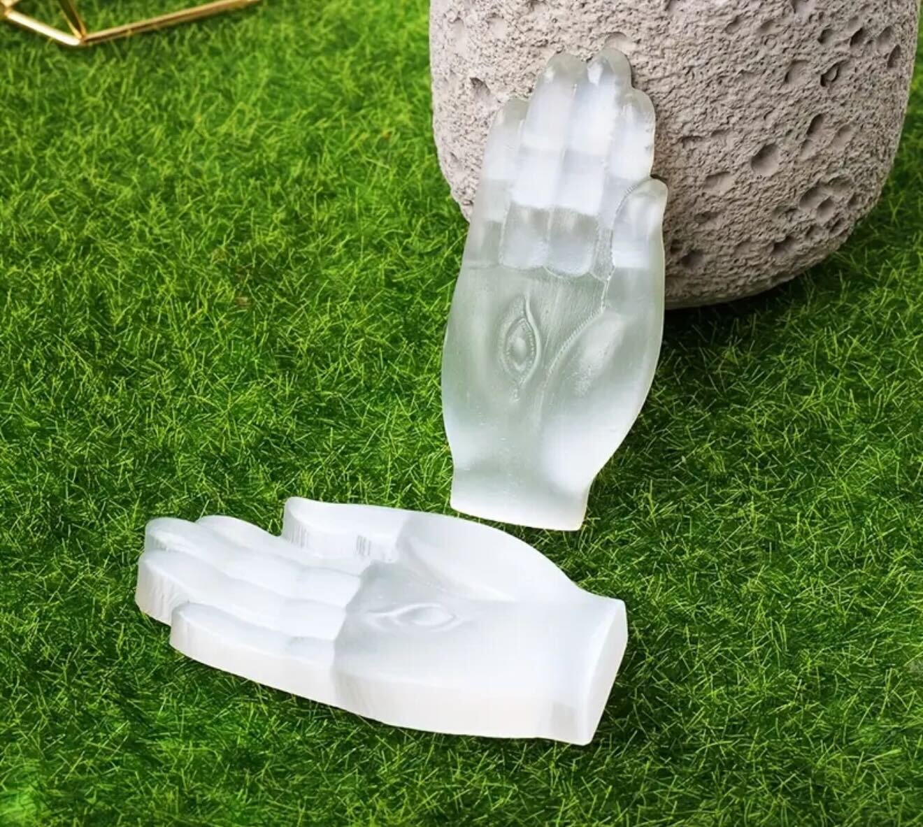 Natural Selenite Buddha Hand – Carved Crystal of Peace & Protection