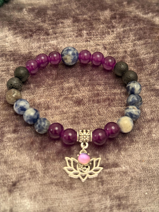 Handmade Bohemian Chakra Beaded Bracelet with Lotus Pendant