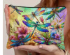 Vibrant Dragonfly and Floral Canvas Makeup Bag