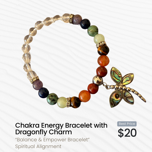 Chakra Energy Bracelet with Dragonfly Charm 💜💙💚💛🧡❤️