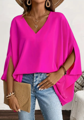 🌷 Effortless Style in Pink: The Long Sleeve V-Neck Blouse You'll Love! 🌷
