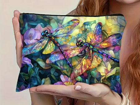 🌸Sanrio Stained Glass Dragonfly & Floral Travel Cosmetic Bag🌸