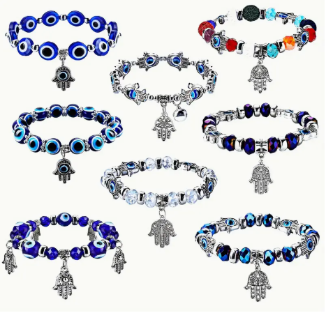 ✨ Vintage Style Evil Eye & Hamsa Hand Charm Bracelet – 8 available✨