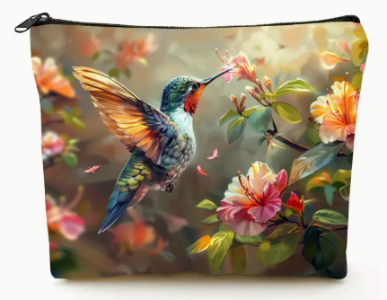 🐦🌺Carry the Joy and Beauty of Nature with You: Hummingbird & Floral Cosmetic Pouch 🌺🐦