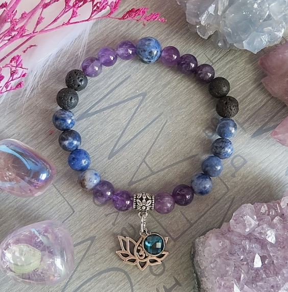 Handmade Bohemian Chakra Beaded Bracelet with Lotus Pendant