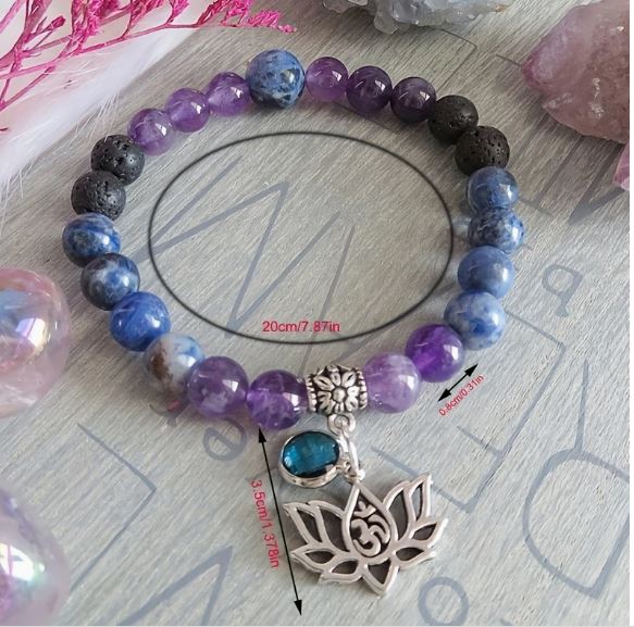Handmade Bohemian Chakra Beaded Bracelet with Lotus Pendant