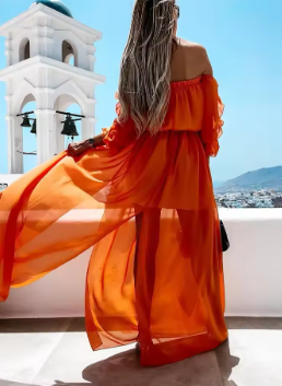 Bathe in the Vibrancy - Introducing Our Radiant Orange Off-Shoulder Dress! 🧡☀️✨