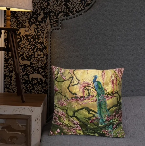 🦚Bloom Beautifully: Peacock & Blossoms Decorative Pillow Cover 🦚