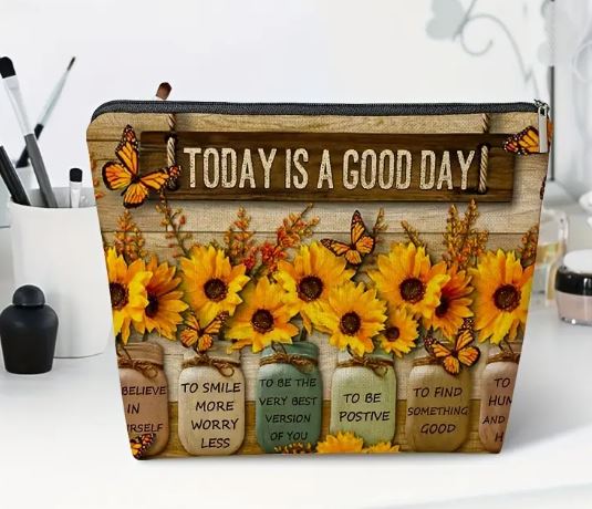 Radiant Sunflower Makeup Bag 🌻✨🦋